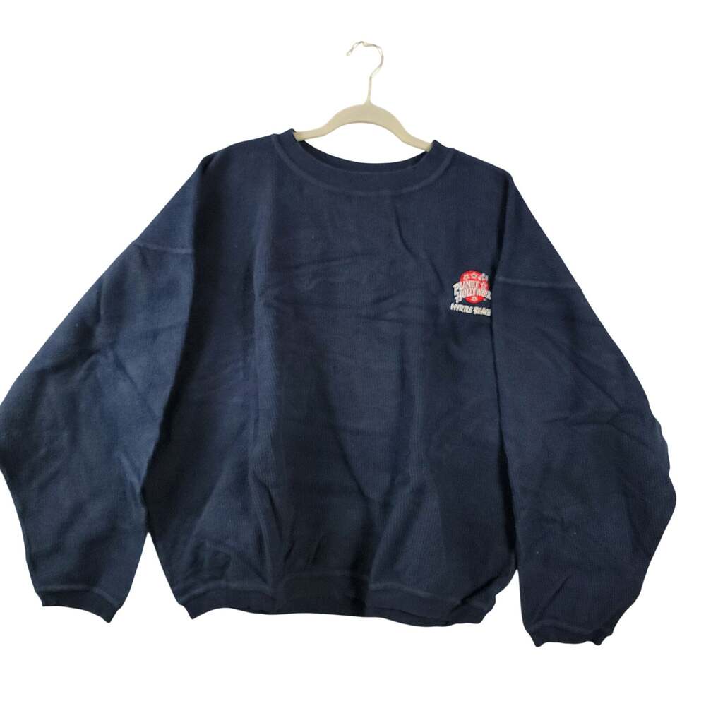 Vintage Planet Hollywood Myrtle Beach Crewneck Sweatshirt XL Navy Blue Long